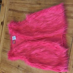 Kids DreamWorks Hot Pink Faux Fur Trolls Open Vest, Large